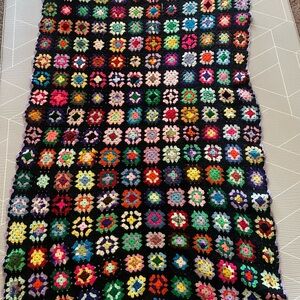 Vintage Colorful Crochet Granny Square Blanket